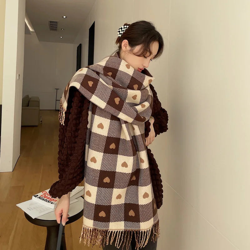 Heart Plaid Knitted Scarf