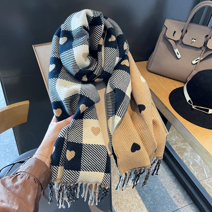 Heart Plaid Knitted Scarf