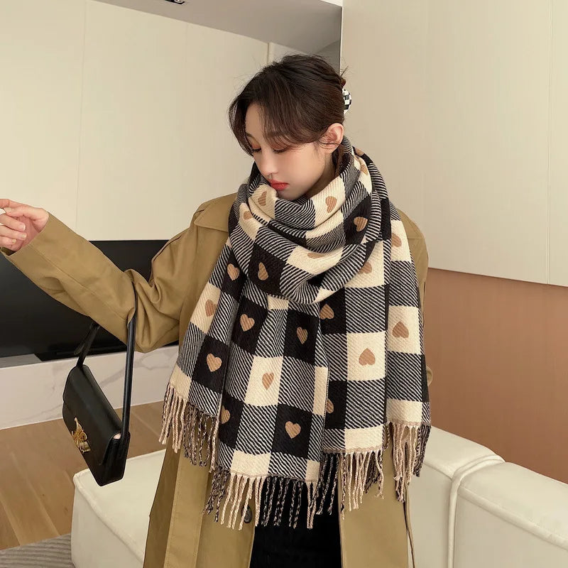 Heart Plaid Knitted Scarf