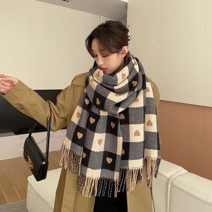 Heart Plaid Knitted Scarf