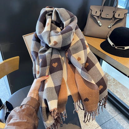 Heart Plaid Knitted Scarf