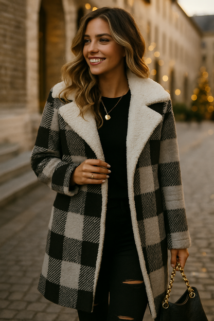 Plush Checkered Hooded Coat